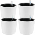 4 Pack 7 Inch Self Watering Planter for Indoor Plants, White Decorative Round Plastic Self Watering Pots with Level Indicators for Soil Planting, Flowers, Herb, African Violet, Succulent