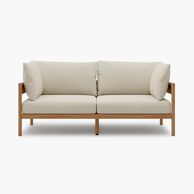Acanva Modern Outdoor Patio Furniture Set, All-Weather Aluminium Conversation Sectional Sofa with Thick Cushions for Backyard, Garden, Porch, Loveseat, Beige