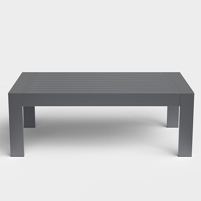 Outdoor Rectangle Patio Aluminum Coffee Tables for Outside, All Weather Patio Slatted Tabletop for Indoor or Outdoor Use