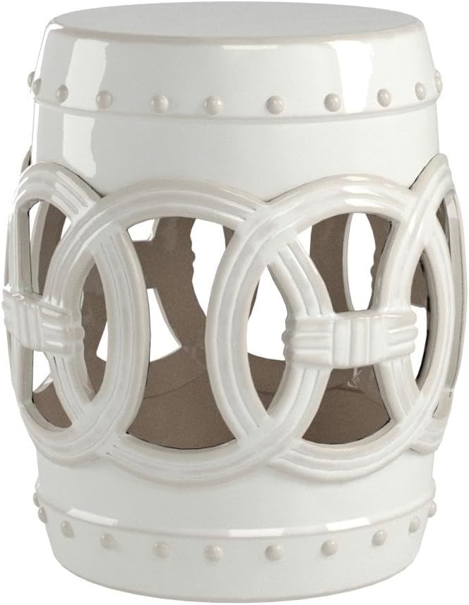 SAFAVIEH Home Collection Double Coin Antique White Ceramic Indoor/ Outdoor Decorative Garden Stool (Fully Assembled)