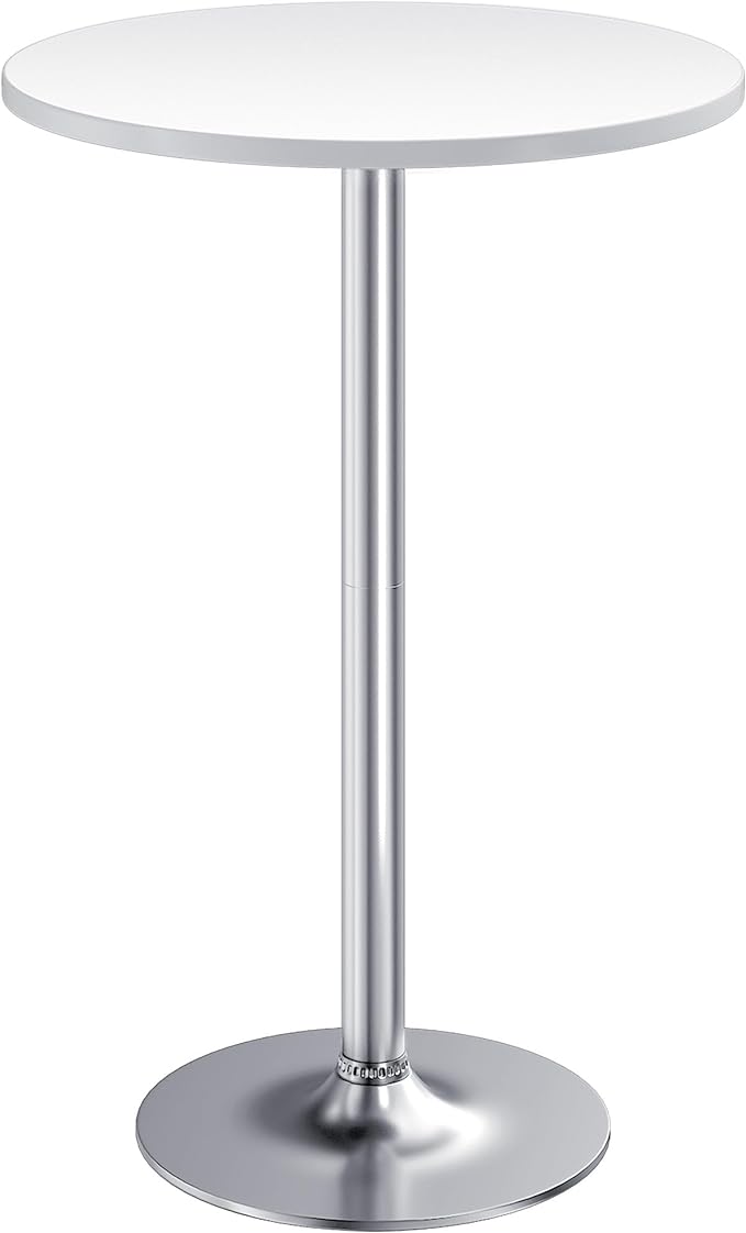 Furmax Bistro Pub Table Round Bar Height Cocktail Table for Home Bar, Small Round Bar Tables for Party, Dining Room, Living Room and Wedding, Metal Base MDF Top Obsidian, 40.6 Inch Height (1, White-2)