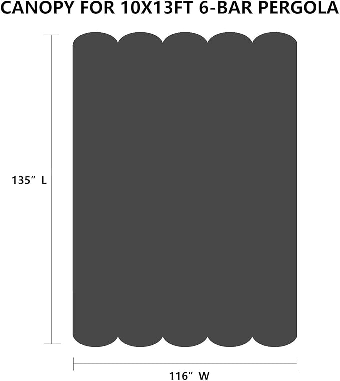 Pergola Shade Cover Replacement Canopy Top Compatible with 10 X 13 ft 6-Bar Pergola Frames - Gray (Canopy Size 116" W x 135" L, Canopy Top Only)