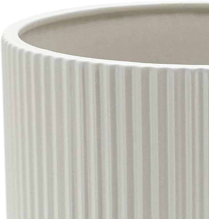 Amazon Basics Assorted Sizes Fluted Ceramic Round Indoor Outdoor Planters with Drainage Hole, Set of 3, Modern Design, 6 inch, 8 inch, 10 inch, White, Succulent Flower Pots
