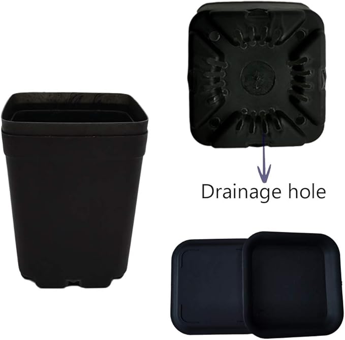OJYUDD 24 Pack 3 Inch Black Nursery Pot Flower Pots Square Plastic Plant Pot Plastic Starter Pots with Saucer Basket Indoor Outdoor for Your Room,Garden Office and Balcony Decor