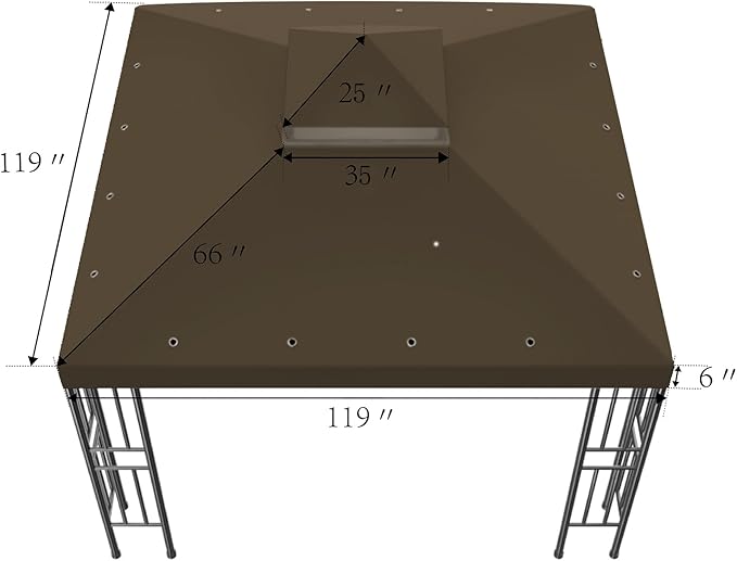 Sumfaller 10x10 FT Gazebo Replacement Canopy Top Cover Double Tiered Canopy Top Cover for Outdoor BBQ Roof Cover Grill Shelter (Dark Brown)