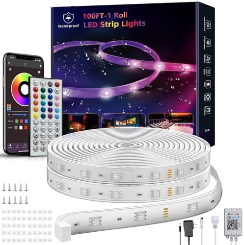 200ft Outdoor Led Strip Lights Waterproof, Ip68 Outside Led Light Strip Waterproof with Remote and App Control, Exterior Led Rope Lights Music Syne RGB Strip Lights for House Decor(2 * 100ft)