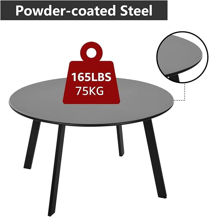 Patio Coffee Table - Metal Steel Outdoor Round Table Weather Resistant Anti-Rust Table (Black)