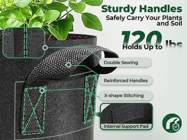 T4U Fabric Plant Grow Bags with Handle 7 Gallon Pack of 5, Heavy Duty Nonwoven Smart Garden Pot Thickened Aeration Nursery Container Black for Outdoor Potato, Tomato, Chili, Carrot and Vegetables
