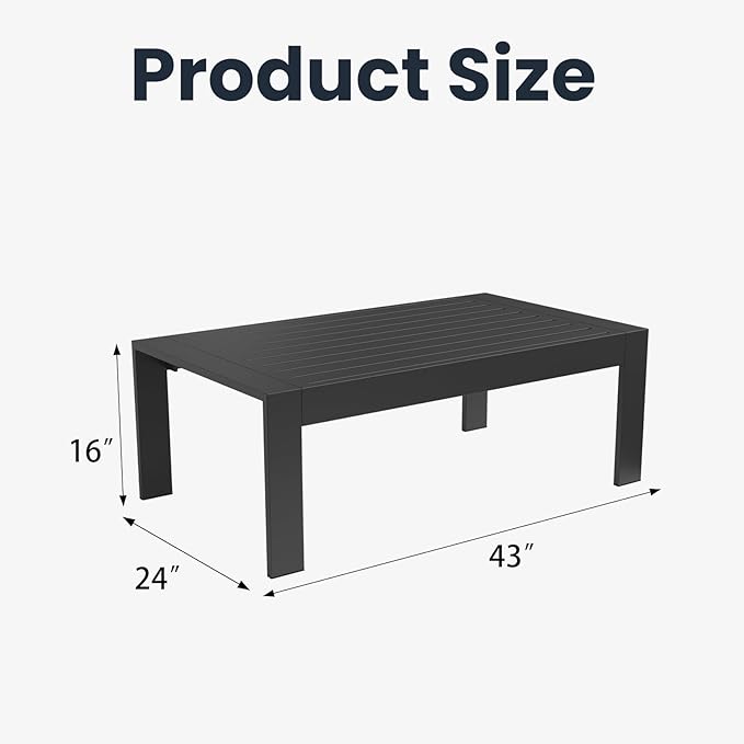 Outdoor Rectangle Patio Aluminum Coffee Tables for Outside, All Weather Patio Slatted Tabletop for Indoor or Outdoor Use
