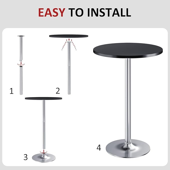 Furmax Bistro Pub Table Round Bar Height Cocktail Table for Home Bar, Small Round Bar Tables for Party, Dining Room, Living Room and Wedding, Metal Base MDF Top Obsidian, 40.6 Inch Height (2, Black-2)