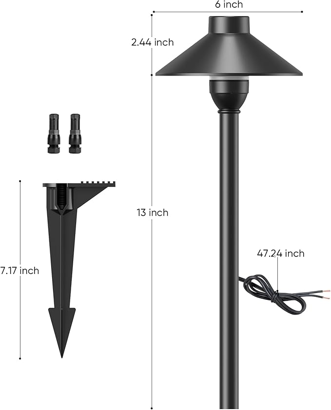 PARTPHONER Low Voltage Landscape Lighting 12-Pack, Aluminum 12V Pathway Lights with G4 Bulbs, Waterproof Stylish Matte Black Color Wired Path Lights with Connectors for Walkway Yard Garden