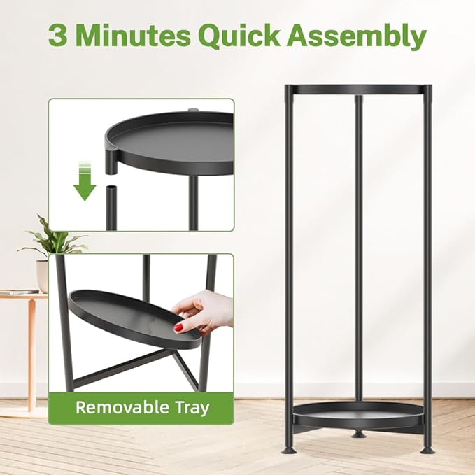 iDavosic.ly 2 Tier Corner Plant Stand Indoor, Tall Vertical Metal Flower Heavy Duty Pot Holder Shelf Outdoor for Patio Porch Living Room, Modern Black - Round