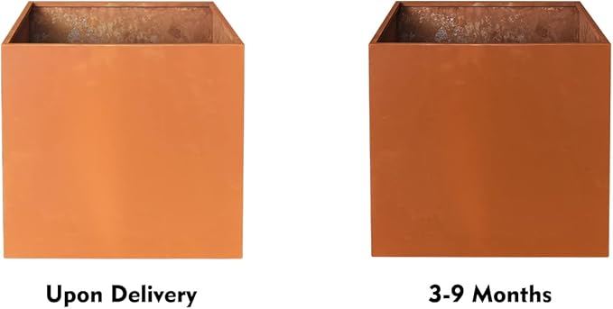 Corten Steel Planter Box Outdoor Planter Metal Square 20 Inch Large Steel Flower Pot Rustic Cube Patina Tall Plant for Commercial Residential Patio Yard Garden