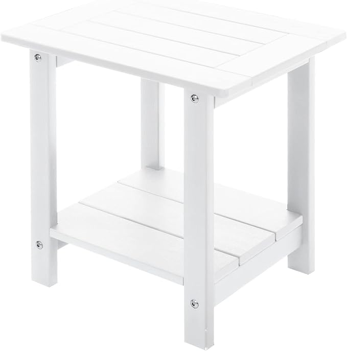 Double Adirondack Outdoor Side Table Weather Resistant, Patio Rectangular End Table for Adirondack Chair, White