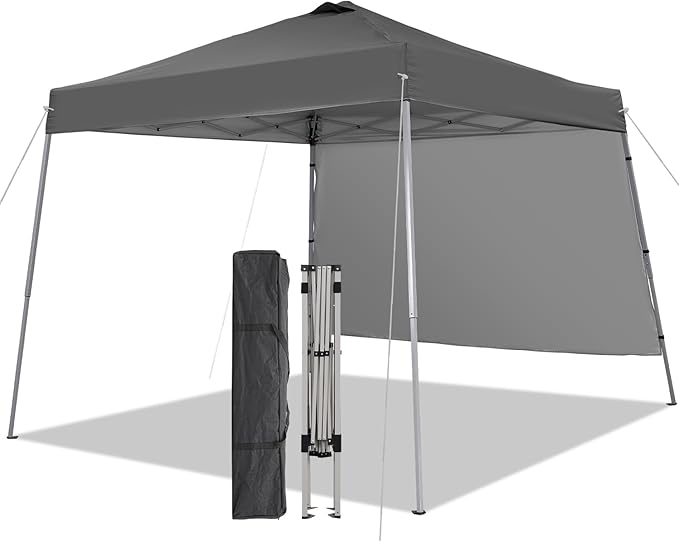 Canopy Tent, 10X10 FT Pop Up Canopy Outdoor Tent Slant Legs with Carrying Bag, Portable Gazebo Shelter - 8X8 FT Canopy Cover (Dark Grey with 1 Sidewall)