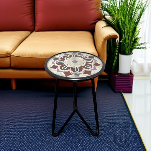 LIFFY Outdoor Side Table, 12" Small Patio Side Table for Outside, Indoor Round Home Decor End Table & Accent Table with Glass Top, Decorative Plant Table Stands for Garden Yard Porch Balcony