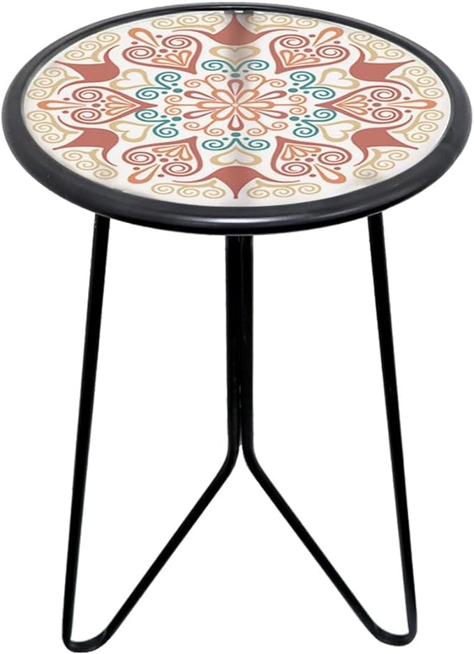 LIFFY Outdoor Metal Side Table,12" Small Outdoor Accent Table with Glass Top,Indoor Round Home Decorative End Table,Weather Resistant Patio Plant Stands Outside for Garden Bedroom Kitchen Balcony