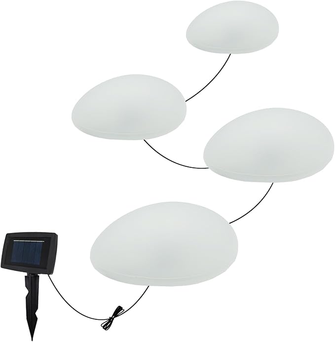 SUNNYPARK Solar Garden Lights Outdoor Set of 4 Plastic Pebble Shape Decorative Rock Lights Waterproof - Warm White