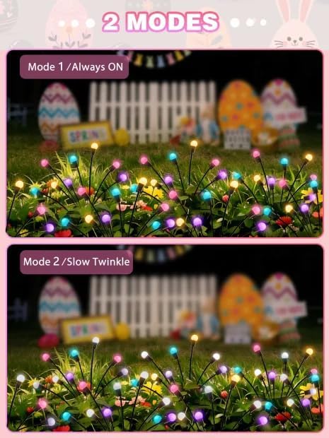 Albelt Easter Day Decorations Outdoor, 6 Pack Solar Firefly Lights Outdoor, 48 LED Waterproof Pastel Solar Garden Lights with 2 Modes for Easter Day Spring Yard Patio Pathway Decorations (Multicolor)