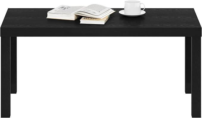 Furinno CLASSIC Coffee Table, Modern Rectangle Coffee Table with 1.8" Triple Thick Tabletop, Side Table, Toolless Assembly, for Living Room, Home Office, Black