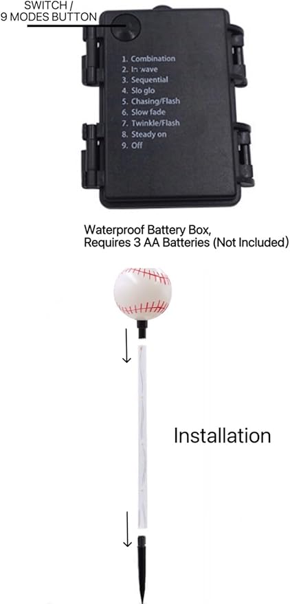 Battery Powered Garden Sports Ball Theme Party Stake Lights Baseball LED Landscape Path Lights Indoor/Outdoor Christmas Festival Home Patio Decoration Lamps