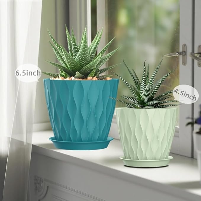 4/4.5/5/5.5/6/6.5/7 Inch Plant Pots,7 Pack Flower Pots with Drainage Holes and Trays,Plastic Planters for Indoor Outdoor Plants Growth,Multicolor
