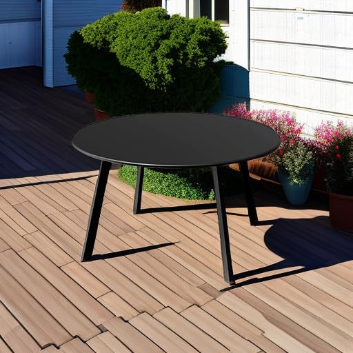 Grand Patio Round Steel Patio Coffee Table, Weather Resistant Outdoor Large Side Table, Black…