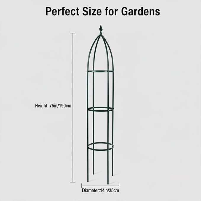 100% Metal Obelisk Garden Trellis 6.3 Feet Tall Sturdy Plant Support for Climbing Vines and Flowers Stands,1pc Upgrade (Green, Large)