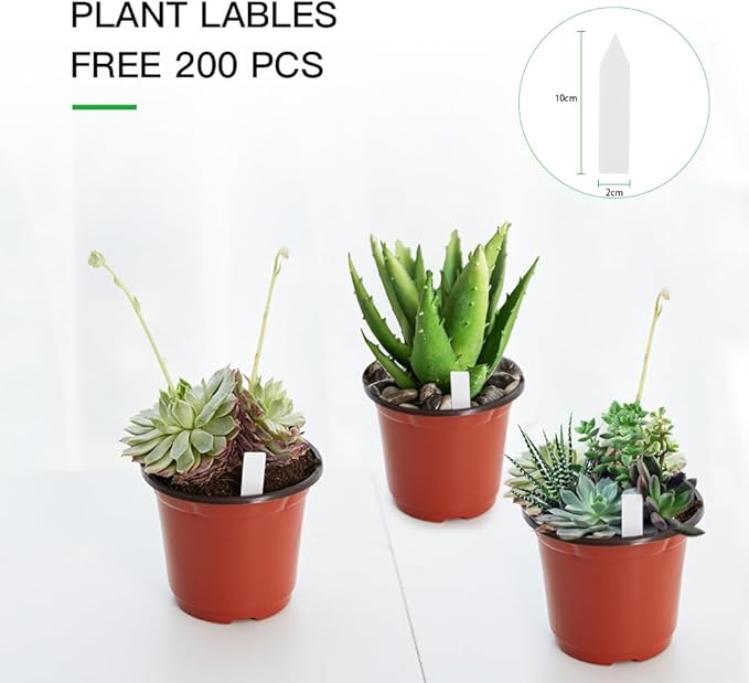 JERIA 200 Pack 6 Inch Plastic Nursery Pots Comewith Drainage Holes, Seedling Flower Plant Container and Seed Starting Pots with 200 Pcs Labels