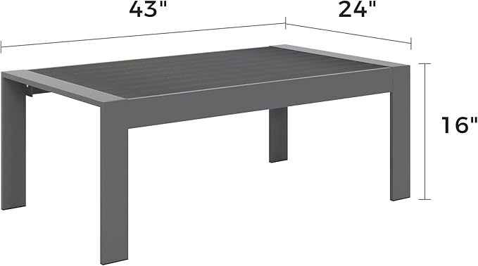 Solaste Aluminum Outdoor Coffee Table, All-Weather Rectangle Metal Patio Coffee Table Furniture for Balcony, Garden, Indoor or Outdoor Use, Dark Grey