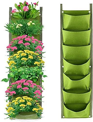 LITLANDSTAR Hanging Planter Bags, 2 Pack 7 Pocket Hanging Vertical Wall Planter Planting Grow Bags Outdoor Indoor Gardening Vertical Greening Flower Container, Planting Bags Storage Bags(Green)