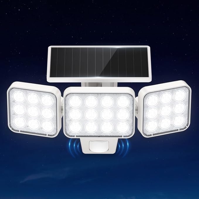 WdtPro Solar Lights Outdoor Motion Sensor, 3500LM Bright Solar Flood Lights Outdoor, Adjustable & Upgrade Glass Panel, Wireless LED Solar Powered Security Spot Lights Waterproof for Yard-1Pack, White
