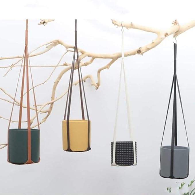 Plant Hangers PU Leather 2Pcs Hanging Planters for Indoor and Outdoor for Wall Decor, Modern Minimalist Home Decoration for Plants Lovers Leather Rope (Plant and Pot Not Included) (Coffee)