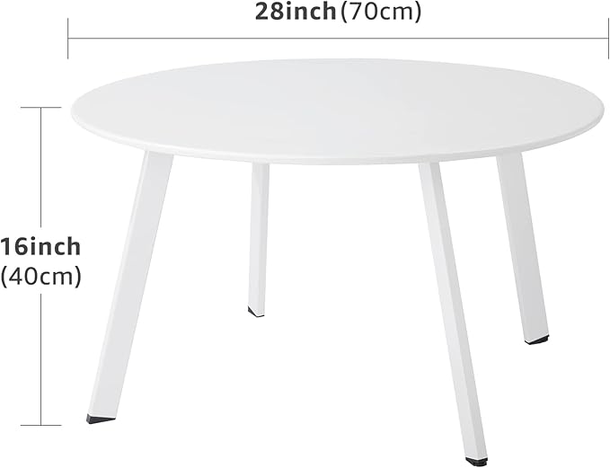 Patio Round Table - Metal Outdoor Coffee Table, Weather Resistant, Anti-Rust - White