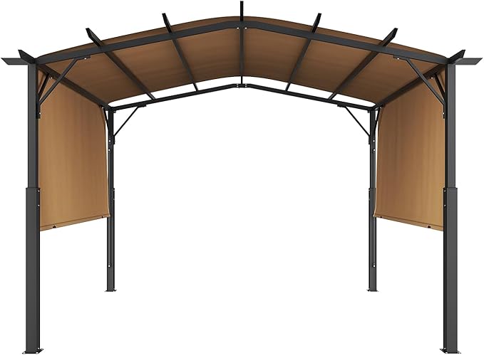 VEVOR 10 x 10 ft Outdoor Pergola, Arched Top Metal Pergola, Retractable Pergola with Sun Shade Canopy, Large Patio Shelter Pavilion, Heavy Duty Garden Pergola for Deck Backyard Porch Poolside