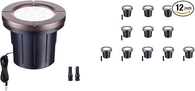 Well Lights Low Voltage, 12V In Ground LED Landscape Lights, IP67 Waterproof Outdoor, Open Top Aluminum ORB for Garden Driveway 6W 580LM 12 Pack
