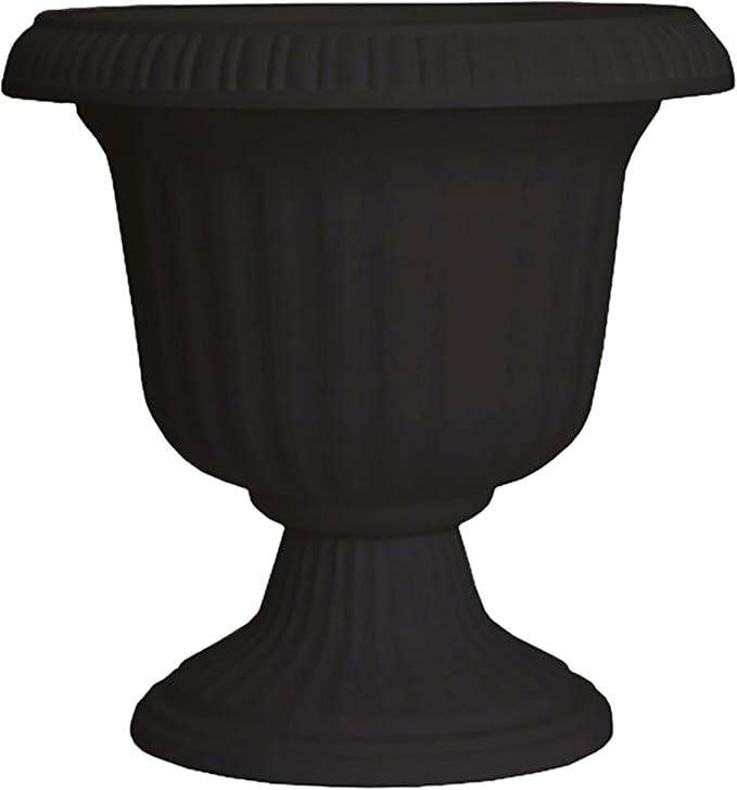 Southern Patio Large 14 Inch Outdoor Garden Lightweight Utopian Urn Planter with UV-Coated Finish for Entryways, Walkways, and More, Black (2 Pack)