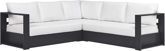 Modway Tahoe Aluminum 3-Piece Outdoor Patio Furniture Gray White, Modular Sectional Sofa Set with Weather-Resistant Cushions, Ideal for Deck, Backyard Poolside