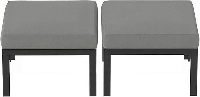 HOMREST Metal Outdoor Ottoman, 2-Piece Aluminum Footstool w/Removable Cushion, Multipurpose Footrest Stool Additional Seating, Set of 2 Outdoor Ottomans for Patio Deck (Dark Grey)