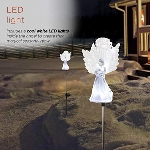 Alpine Corporation 37”H Outdoor Solar Angel Garden Stakes with Fiber Optic Wings and LED Lights (Set of 2)