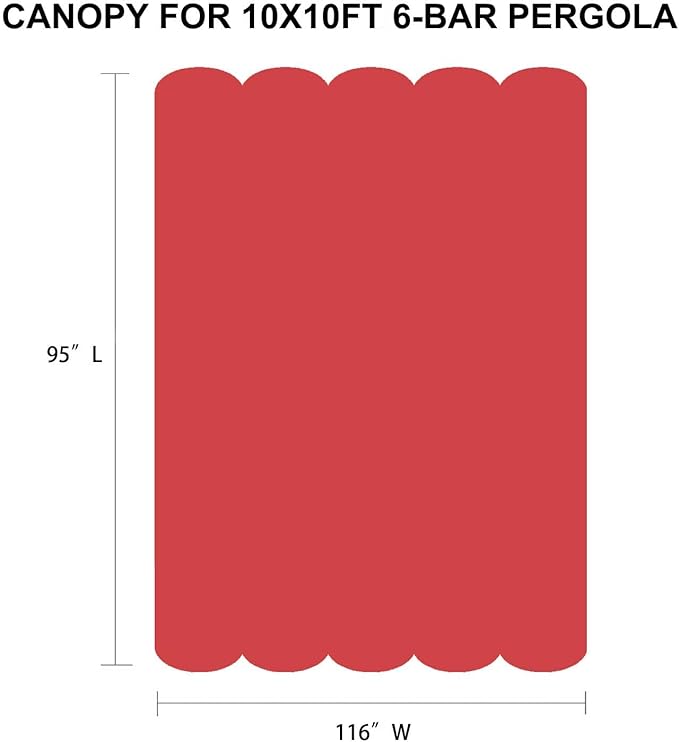 Pergola Shade Cover Replacement Canopy Top Compatible with 10 X 10 ft 6-Bar Pergola Frames - Red (Canopy Size 116" W x 95" L, Canopy Top Only)