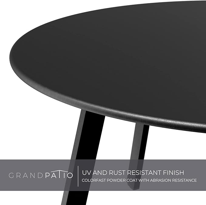 Grand Patio Round Steel Patio Coffee Table, Weather Resistant Outdoor Large Side Table, Black…
