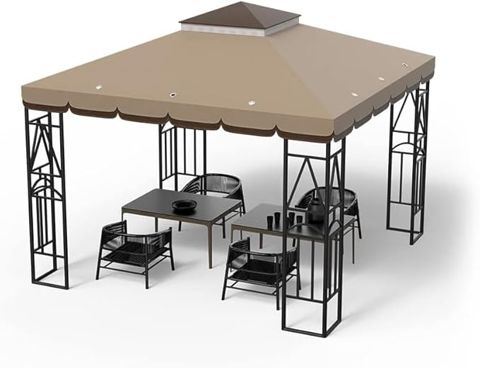10x10 Canopy Replacement Top Double Tiered Gazebo Cover for Yard, Patio & Garden Durable Sunshade Replacement (Coffee Liqueur+Brown with lace)
