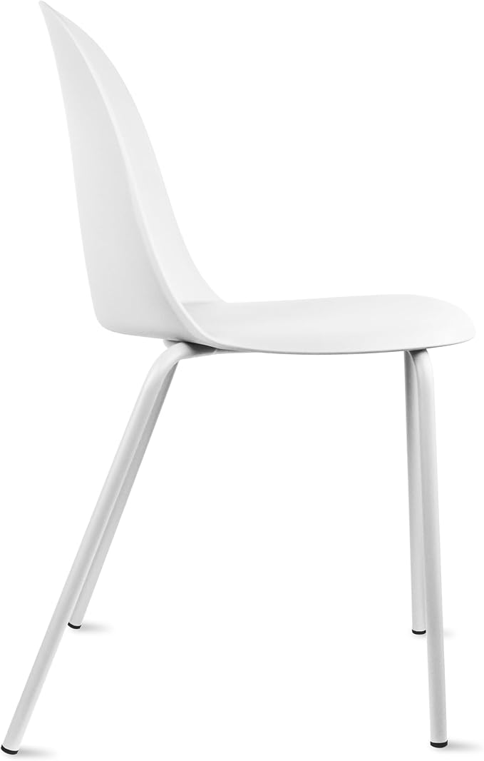 2xhome Modern Stackable Armless Dining Chair | Plastic Shell Seat with Metal Legs | Indoor or Outdoor Use | Home Kitchen Patio (1, White, No Padding)