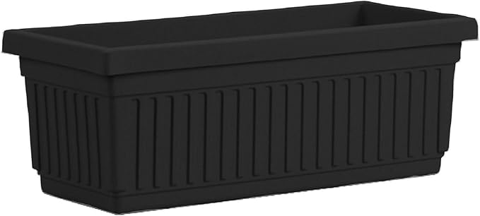 23.5 Inch Terra Roma Rectangular Window Planter Box - Lightweight Plastic Indoor Outdoor Plant Pot with Drainage for Windowsill, Herbs, Flowers, Black