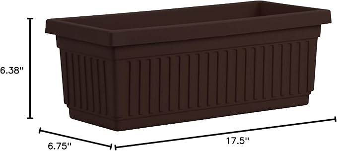 The HC Companies 18 Inch Venetian Rectangular Window Planter Box - Lightweight Plastic Indoor Outdoor Plant Pot with Drainage for Windowsill, Herbs, Flowers, Chocolate (Pack of 2)