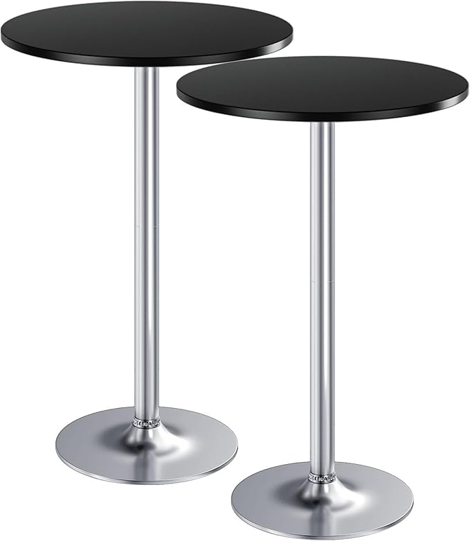 Furmax Bistro Pub Table Round Bar Height Cocktail Table for Home Bar, Small Round Bar Tables for Party, Dining Room, Living Room and Wedding, Metal Base MDF Top Obsidian, 40.6 Inch Height (2, Black-2)