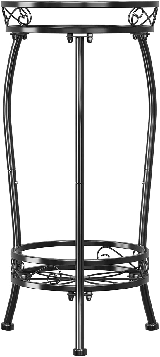 Simple Trending Plant Stand Indoor Outdoor, Tall Round Plant Shelf, 2 Tiers Metal Flower Pot Holder Stand Heavy Duty, for Garden, Balcony, Black