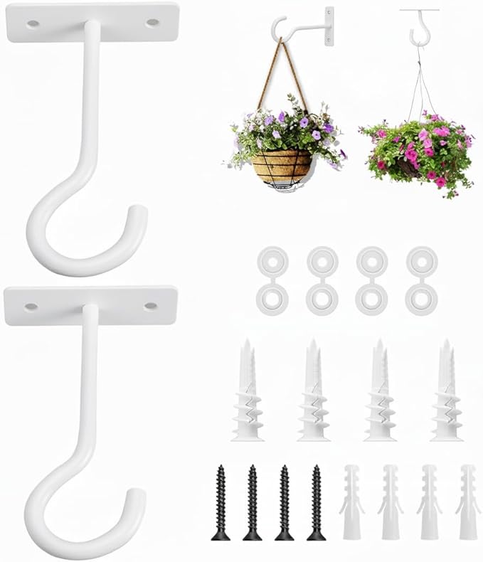 2Pack 4Inch Ceiling Hooks for Hanging Plant, Hanger for Indoor and Outdoor Plant Pots Holder, Wall Hook for Planters, Flower Basket, Wind Chimes, Lanterns, Lights, Bird Feeders, Home Decor-White