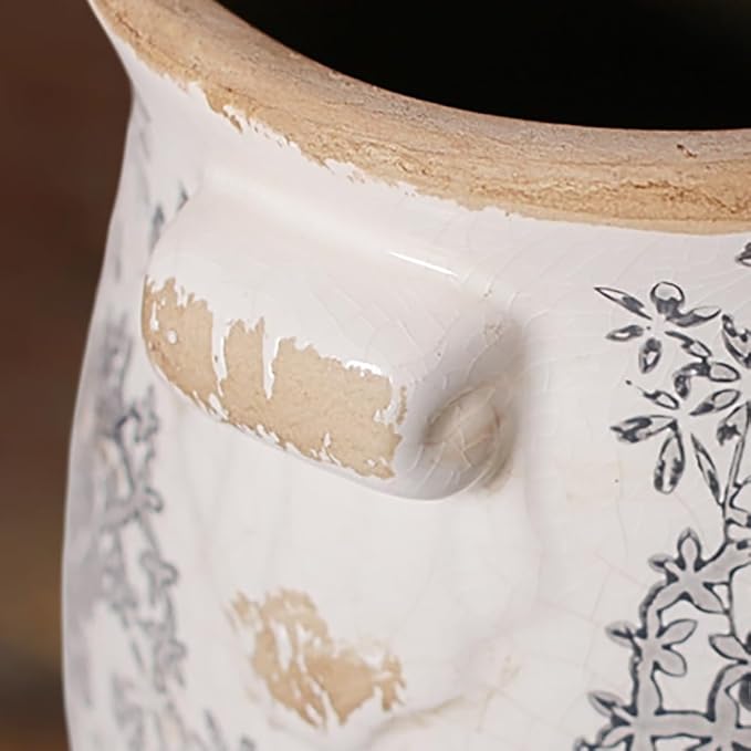 6.68in. Tuscan Planter & Room and Home Decor, Decorative Vase, Indoor/Outdoor Ceramic Plant Pot w/Drainage, French Country Decor Boho Decor, Gifts for Women Birthday Unique, Vintage Grey